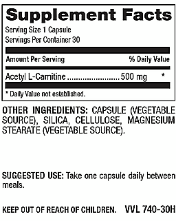 Betsy's Basics Acetyl-l-Carnitine 500 mg Supplement Facts