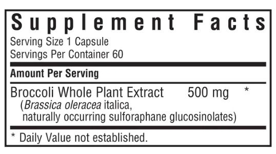 Bluebonnet Nutrition BroccoliActive 500 mg Supplement Facts