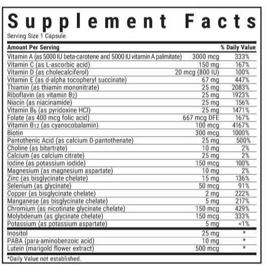 Bluebonnet Nutrition Multi One with Iron Supplement Facts