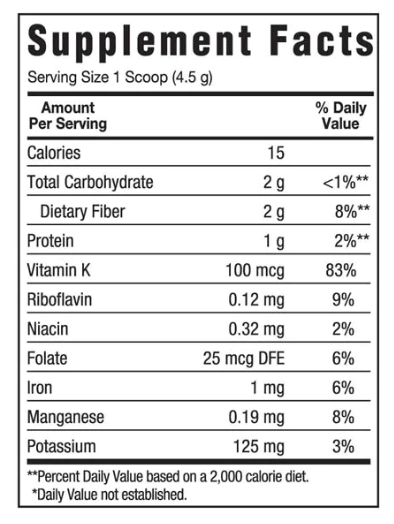 Bluebonnet Nutrition Organic Wheat Grass Supplement Facts