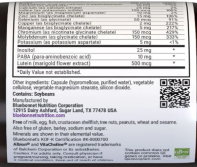 Bluebonnet Nutrition Multi One Iron Free Left Panel