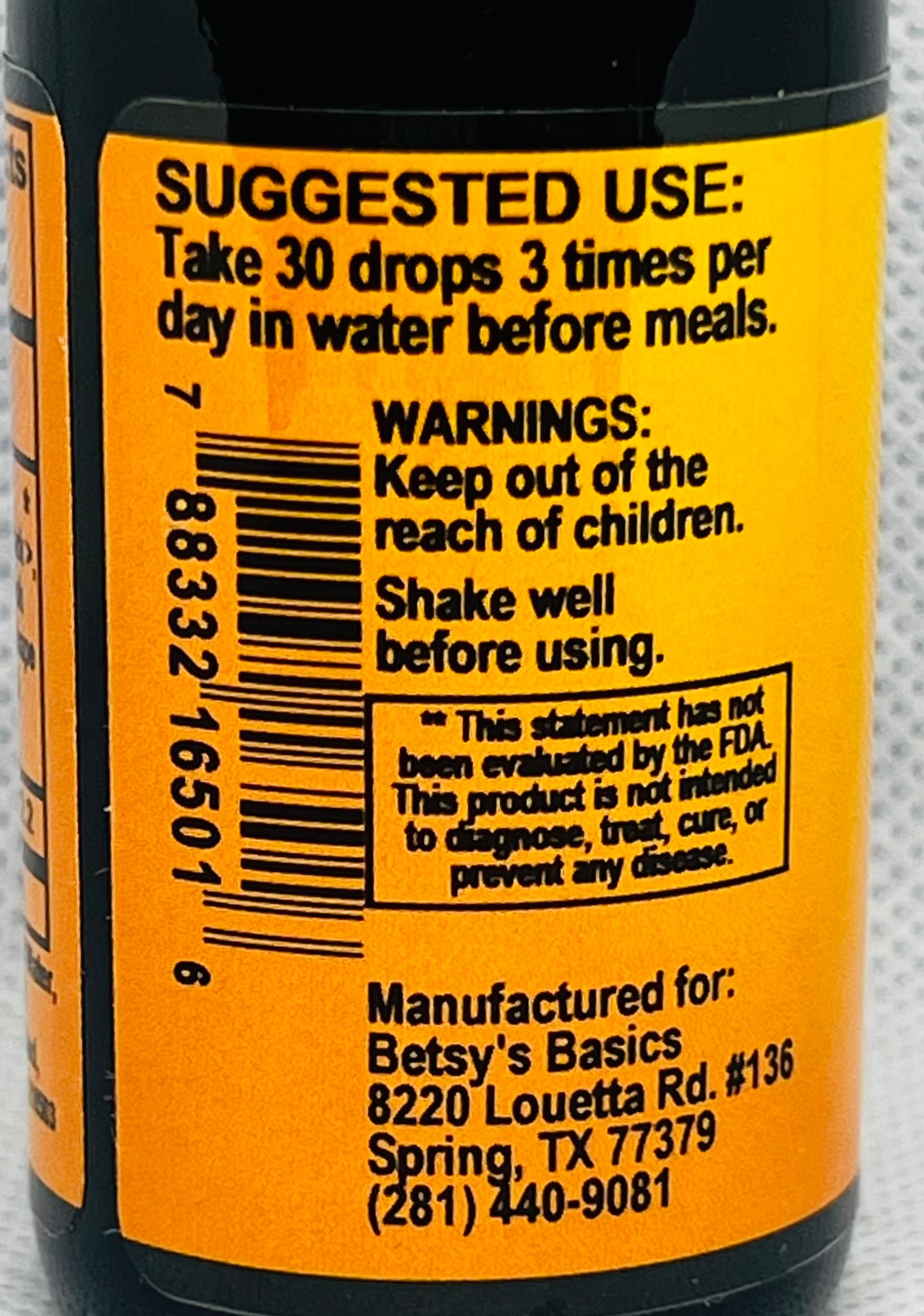 Betsy_s Basics Yeast Buster Liquid Supplement Left Panel