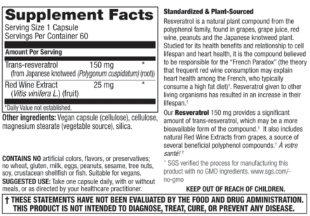 Betsy_s Basics Resveratrol Supplement Facts