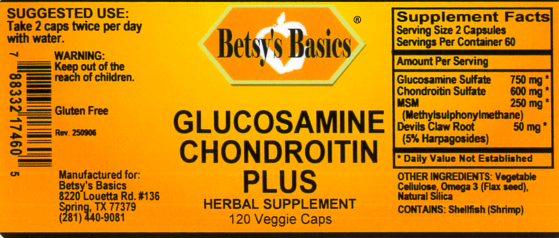 Betsy_s Basics Glucosamine Chondroitin Plus Supplement Facts Label