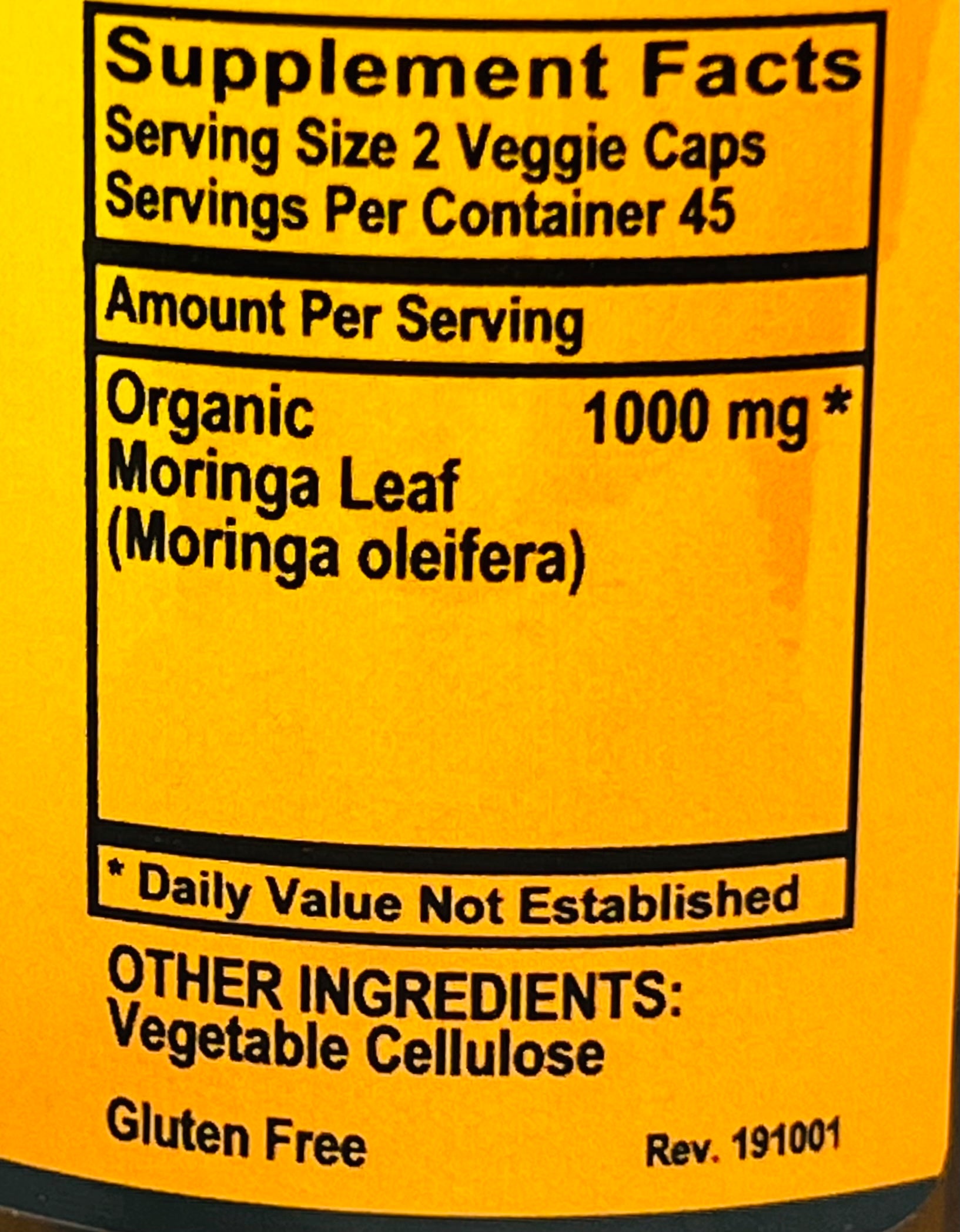 Betsy_s Basics Moringa Supplement Facts