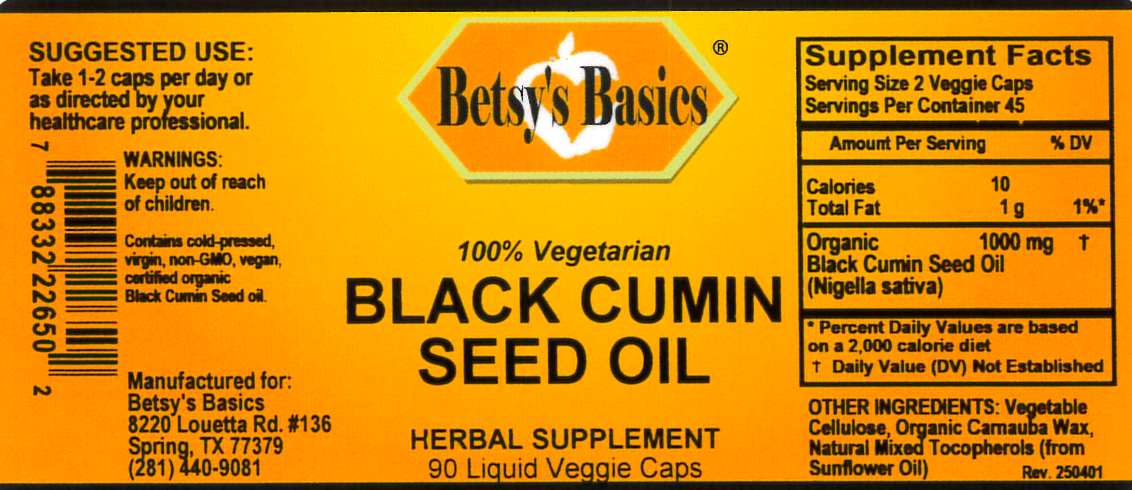 Betsy_s Basics Black Cumin Seed Oil Supplement Facts Label