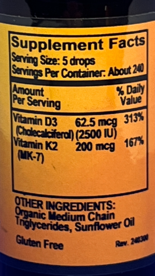 23031 Vitamin D3 with K2 Supplement Facts