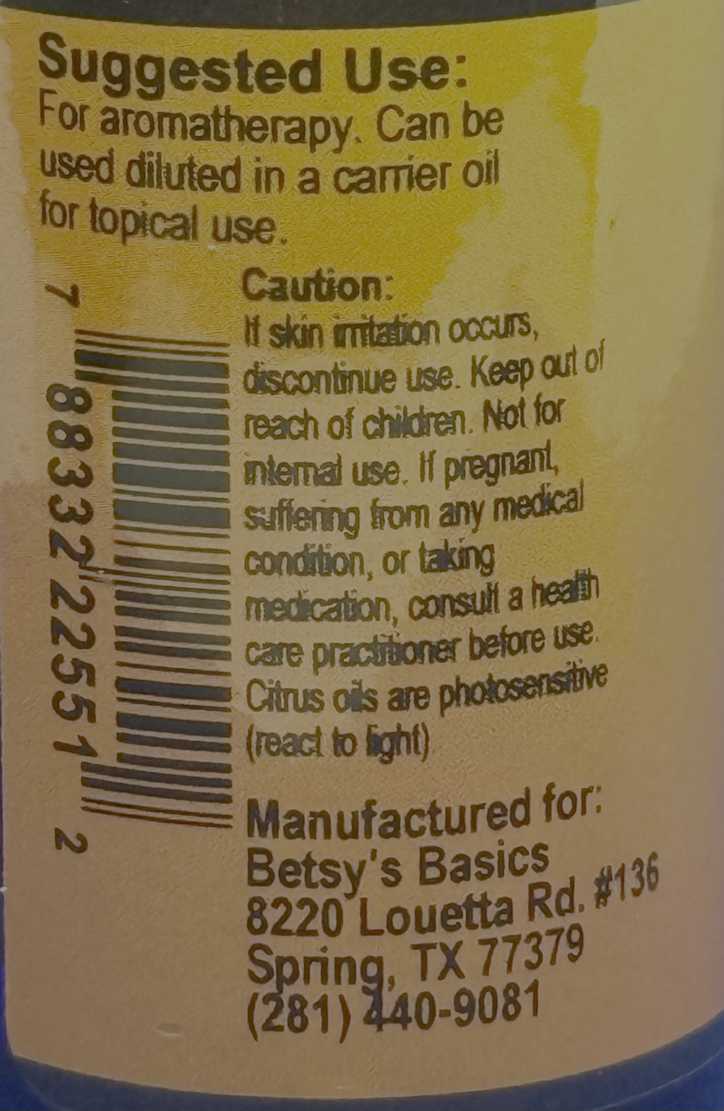 Betsy_s Basics Bergamot Essential Oil Left Panel