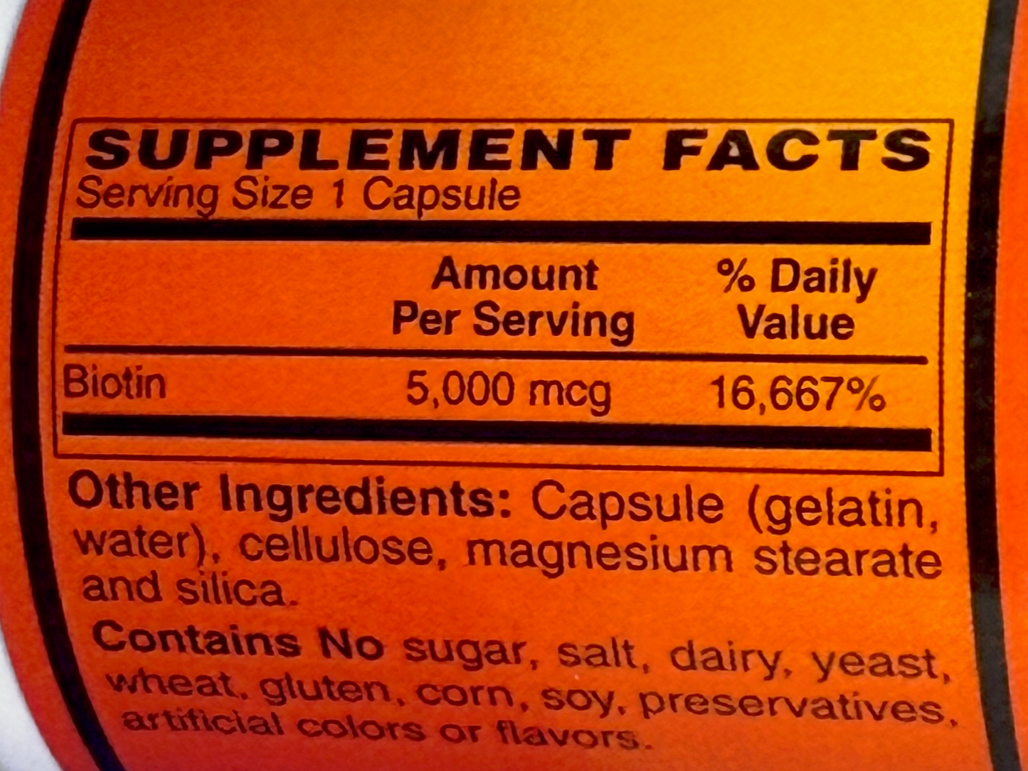 Betsy_s Basics Biotin 5000 mcg Supplement Facts