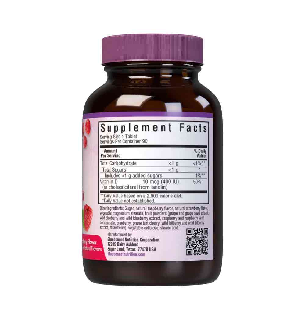 Bluebonnet Nutrition Vitamin D3 400 iu chew Supplement Facts