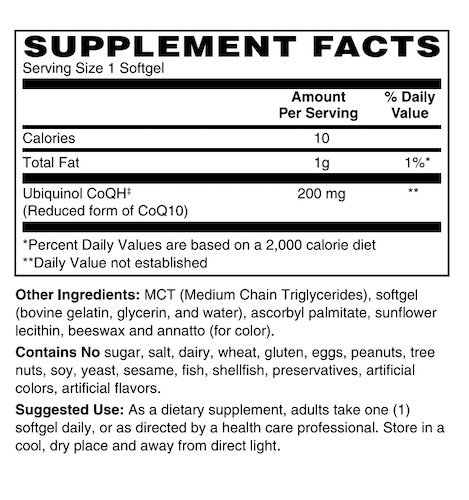 Betsy_s Basics Ubiquinol CoQH 200 mg Supplement Facts
