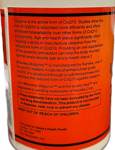 Betsy_s Basics Ubiquinol CoQH 200 mg Left Panel