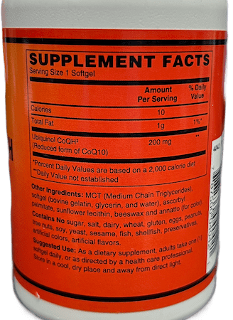 Betsy_s Basics Ubiquinol CoQH 200 mg Supplement Facts
