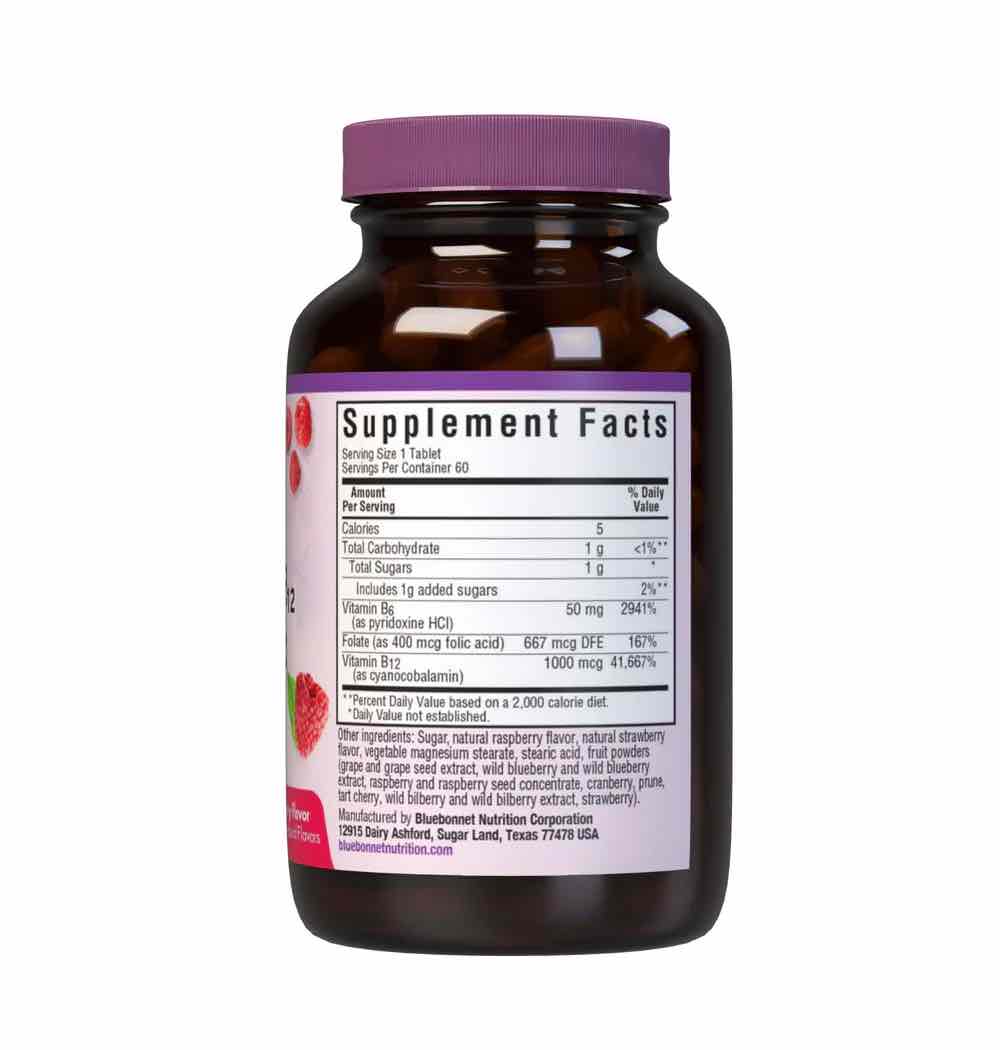 Bluebonnet Nutrition Vitamin B6 B12 and Folic Acid chew Supplement Facts