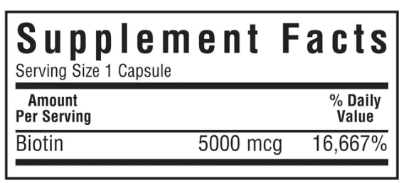 Bluebonnet Nutrition Biotin 5000 mcg Supplement Facts