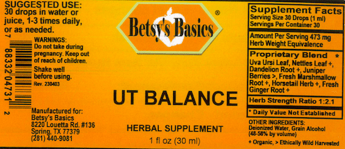 Betsy_s Basics UT Balance Liquid Herbal Formula Full Label