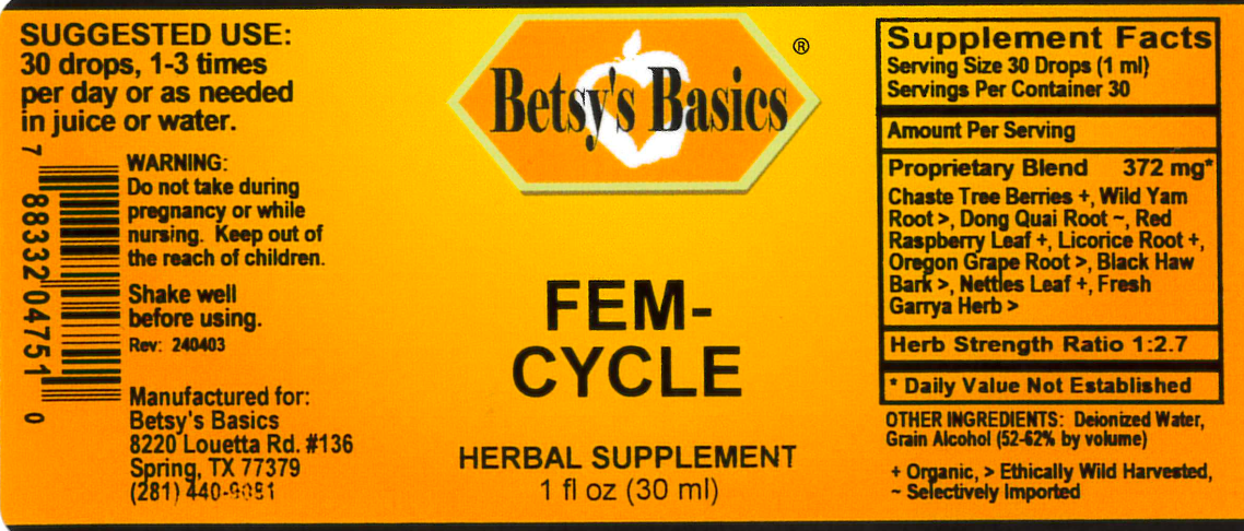Betsy_s Basics Fem-Cycle Supplement Facts Label