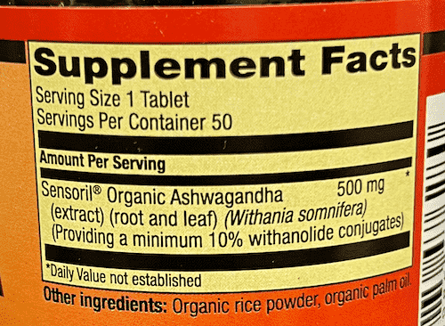 Betsy_s Basics Organic Ashwagandha 500 mg Supplement Facts