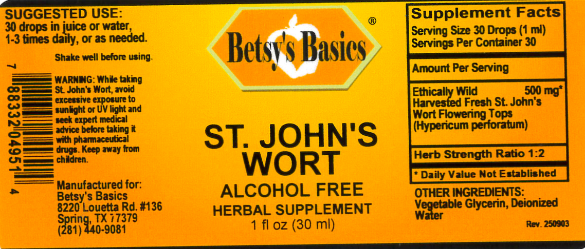 Betsy_s Basics St Johns Wort Supplement Facts Label