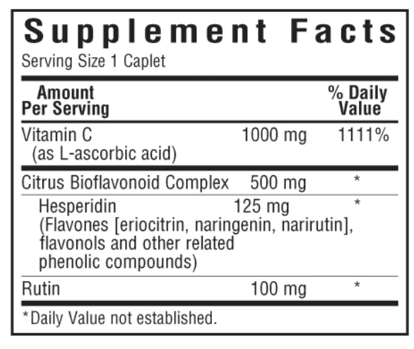 Bluebonnet Nutrition C1000 mg and Bioflavonoids Supplement Facts