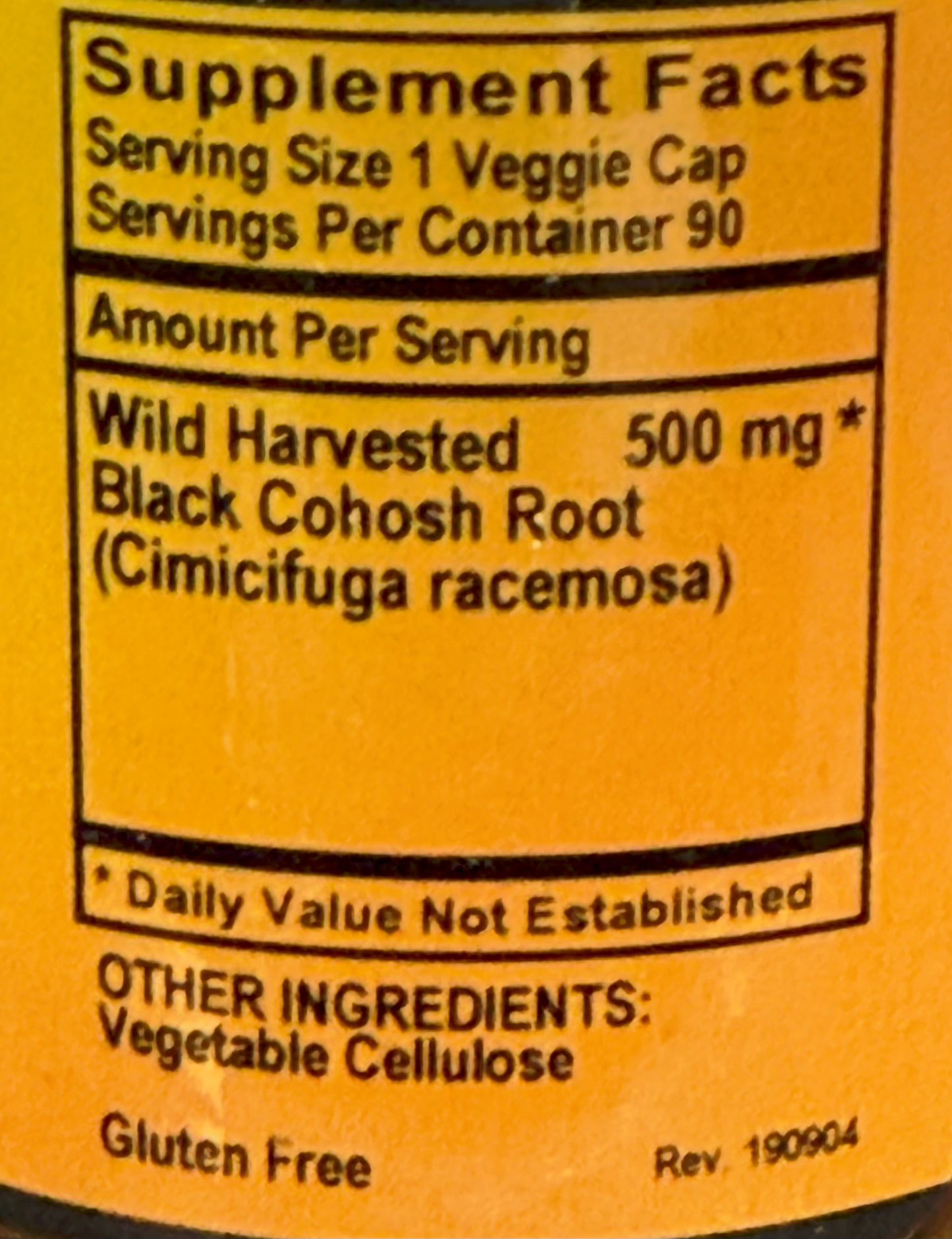 Betsy_s Basics Black Cohosh Supplement Facts