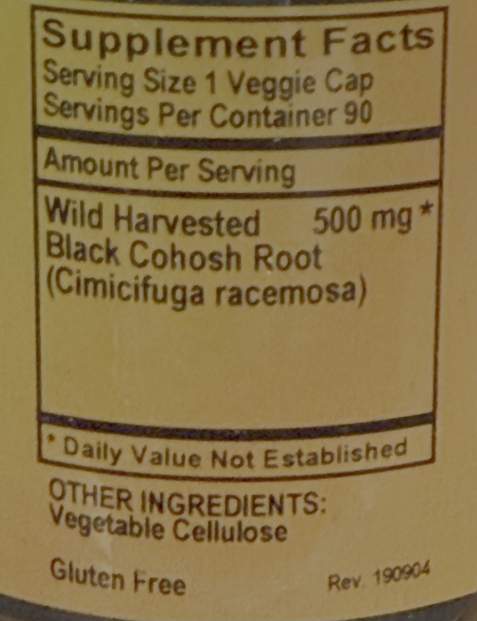Betsy_s Basics Black Cohosh Supplement Facts