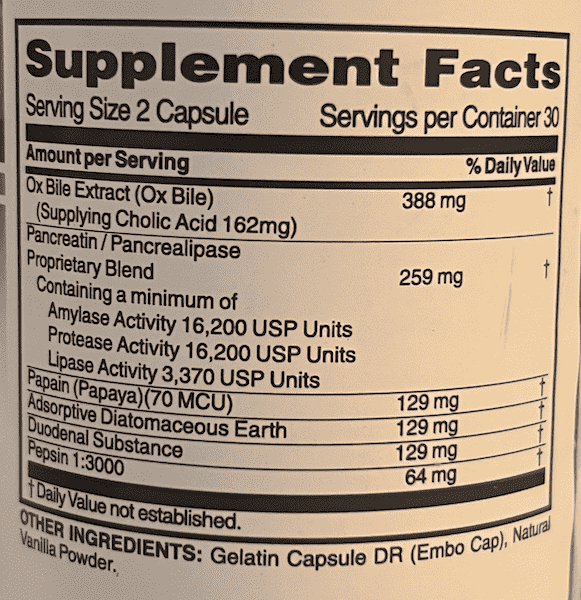 Ramona_s Essentials Gall-B Enzymes Supplement Facts