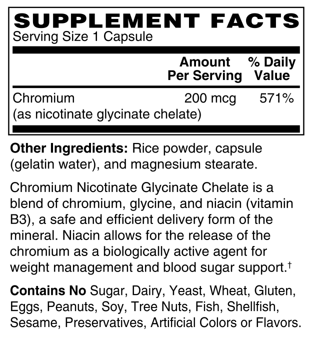Betsy_s Basics Chromium GTF Supplement Facts