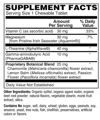 Betsy_s Basics Kid_s Calm Chewable Supplement Facts