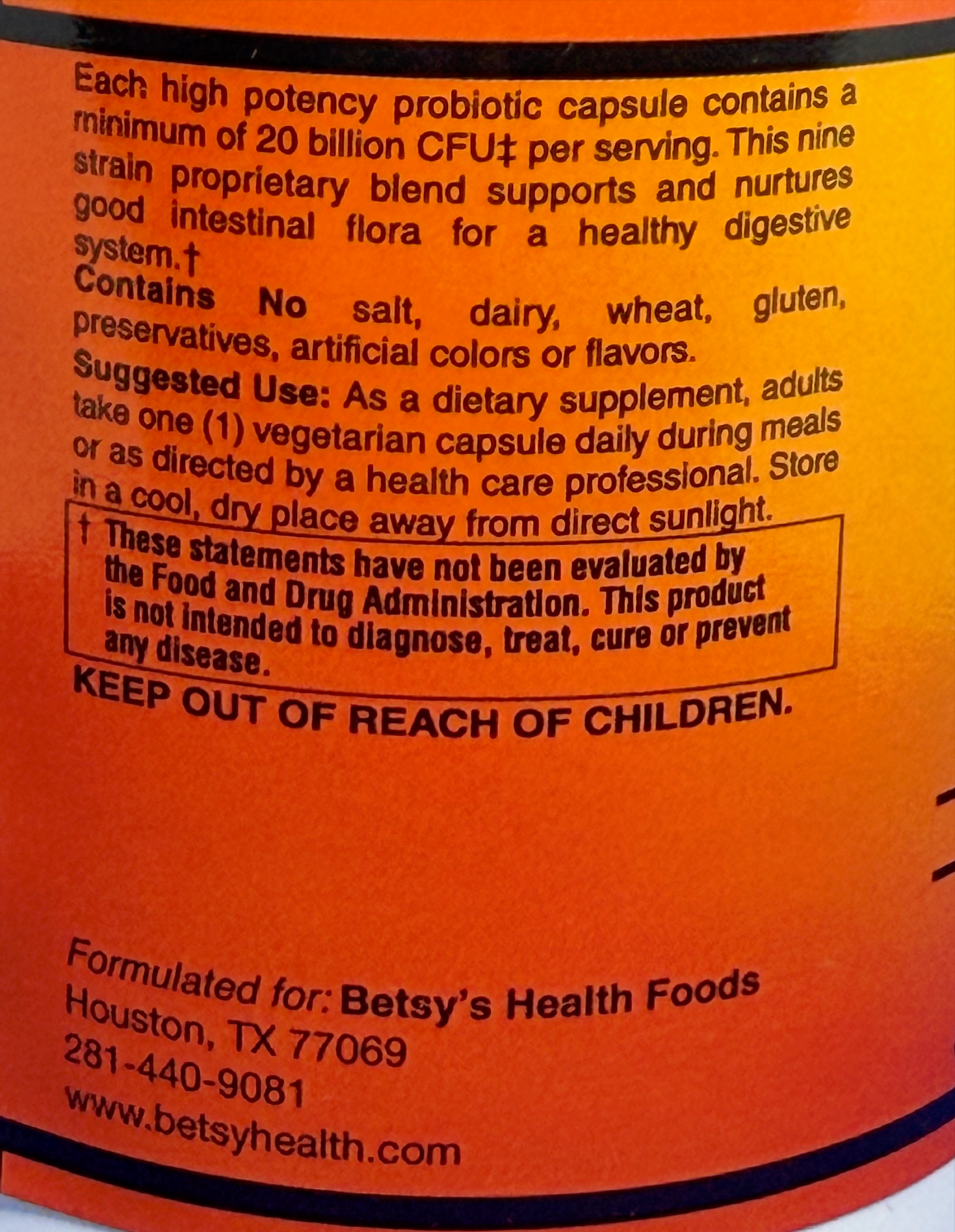 Betsy_s Basics 20 Billion Probiotic Left Panel