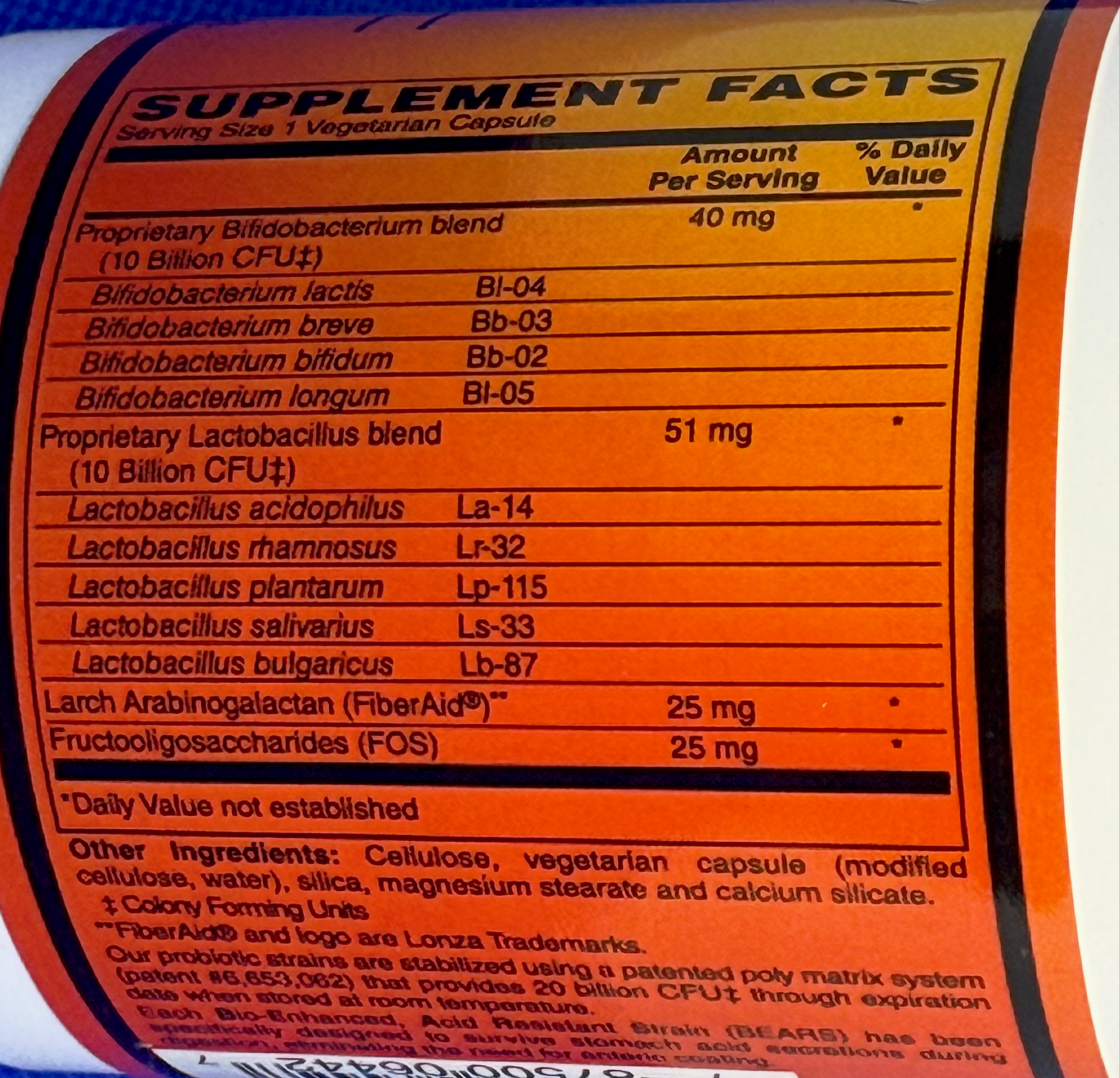 Betsy_s Basics 20 Billion Probiotic Supplement Facts
