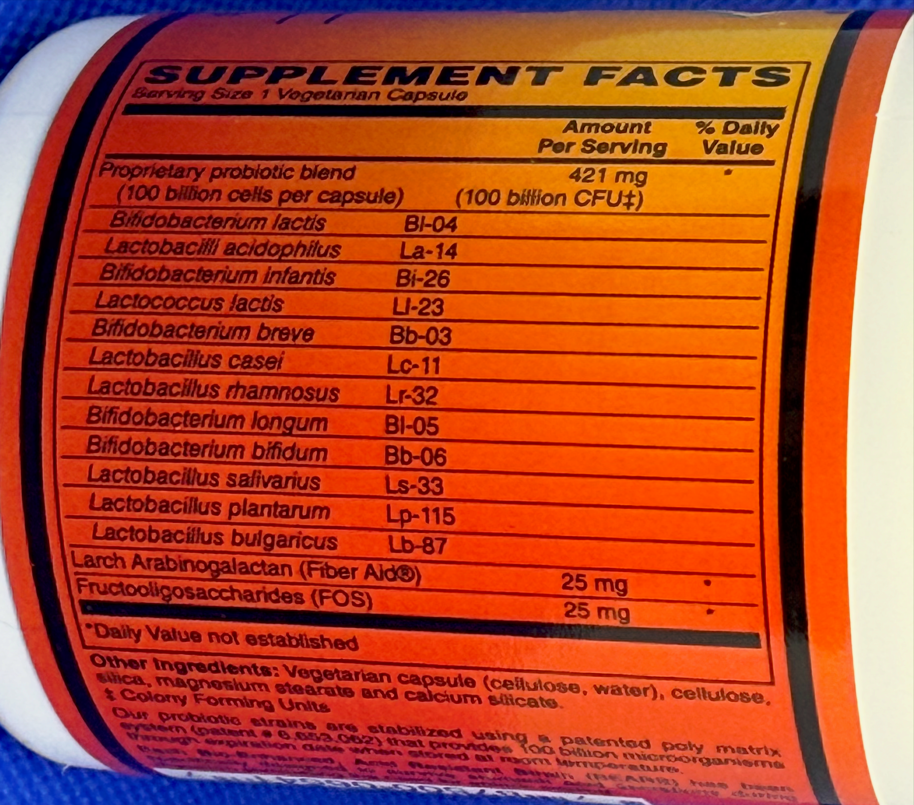 Betsy_s Basics 100 Billion Probiotic Supplement Facts