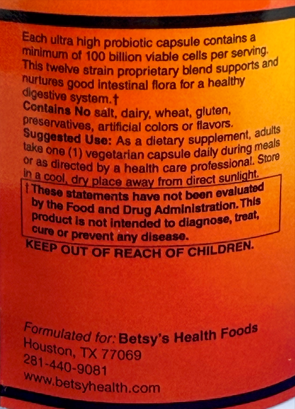 Betsy_s Basics 100 Billion Probiotic Left Panel