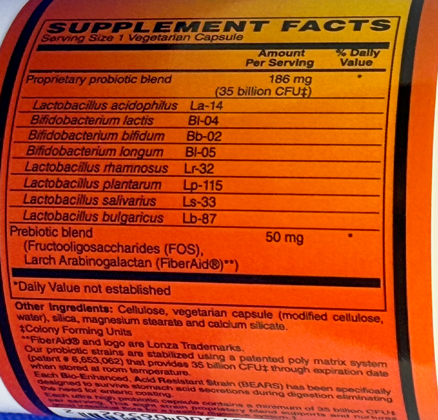Betsy_s Basics 35 Billion Probiotic Supplement Facts