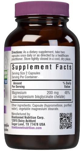 Bluebonnet Nutrition Chelated Magnesium Supplement Facts