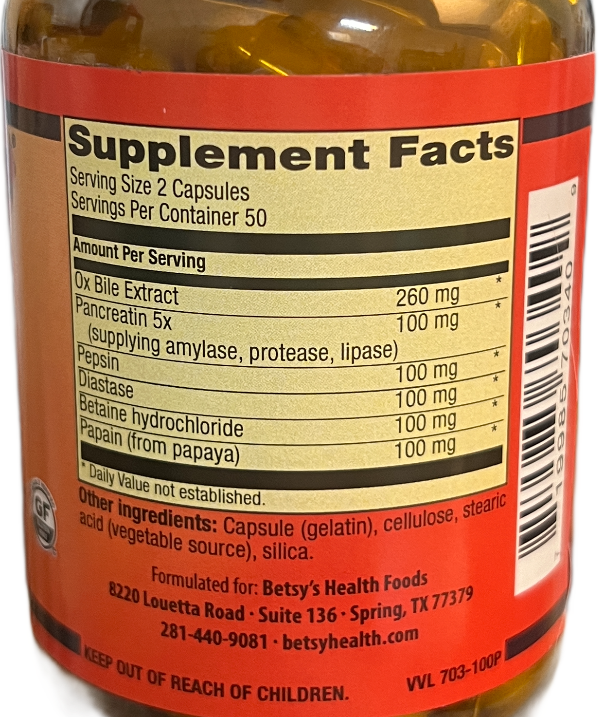 Betsy_s Basics Enzyme Caps Supplement Facts