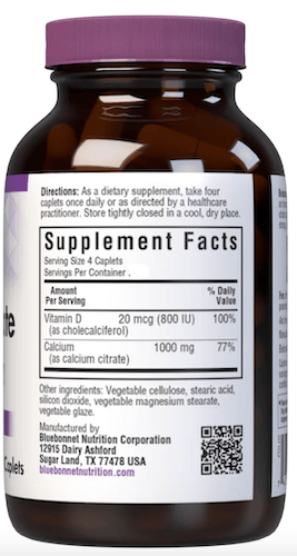 Bluebonnet Nutrition Calcium Citrate and Vitamin D3 Caplets Supplement Facts