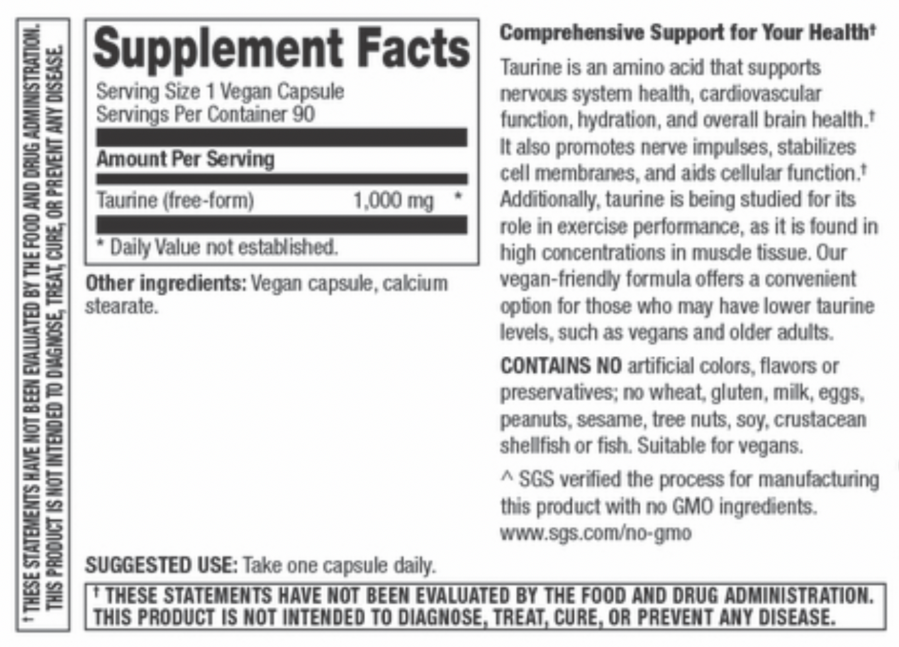 Betsys Basics Taurine Supplement Facts