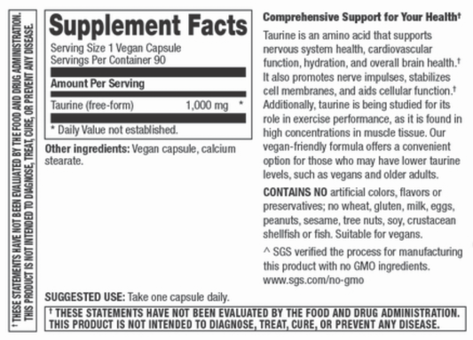 Betsys Basics Taurine Supplement Facts