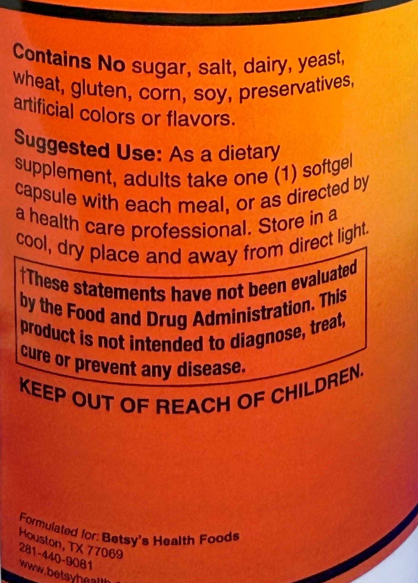 Betsy_s Basics Hi-Potency CLA 1250 mg Left Panel
