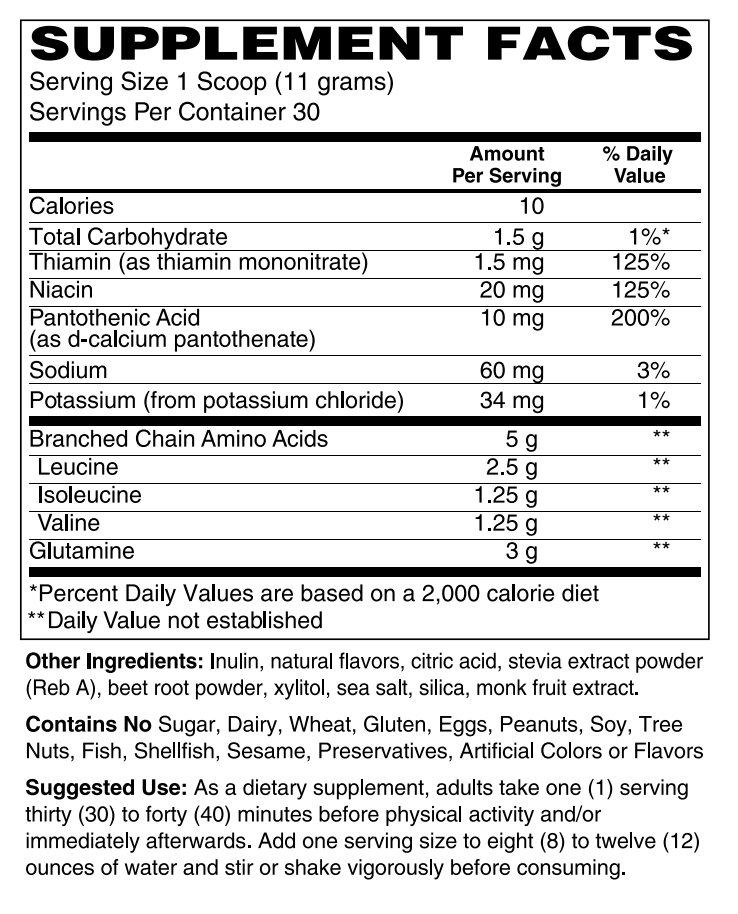 Betsy_s Basics BCAA with Glutamine Supplement Facts