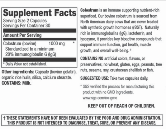 Betsy_s Basics Colostrum 1000 mg Supplement Facts