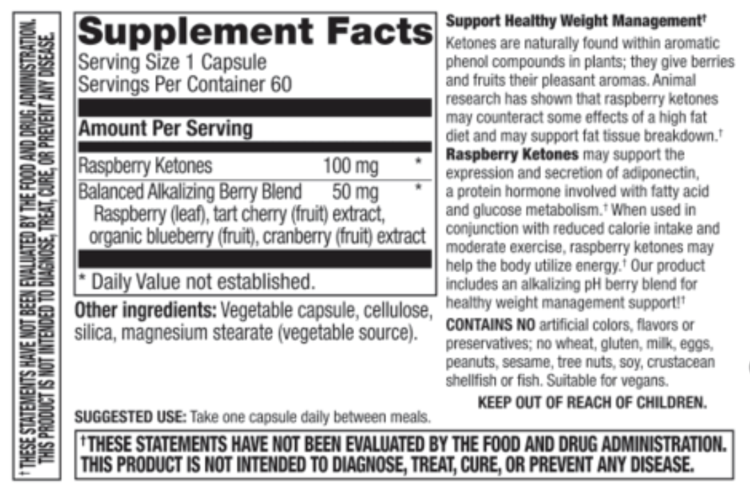 Betsy_s Basics Raspberry Ketones Supplement Facts