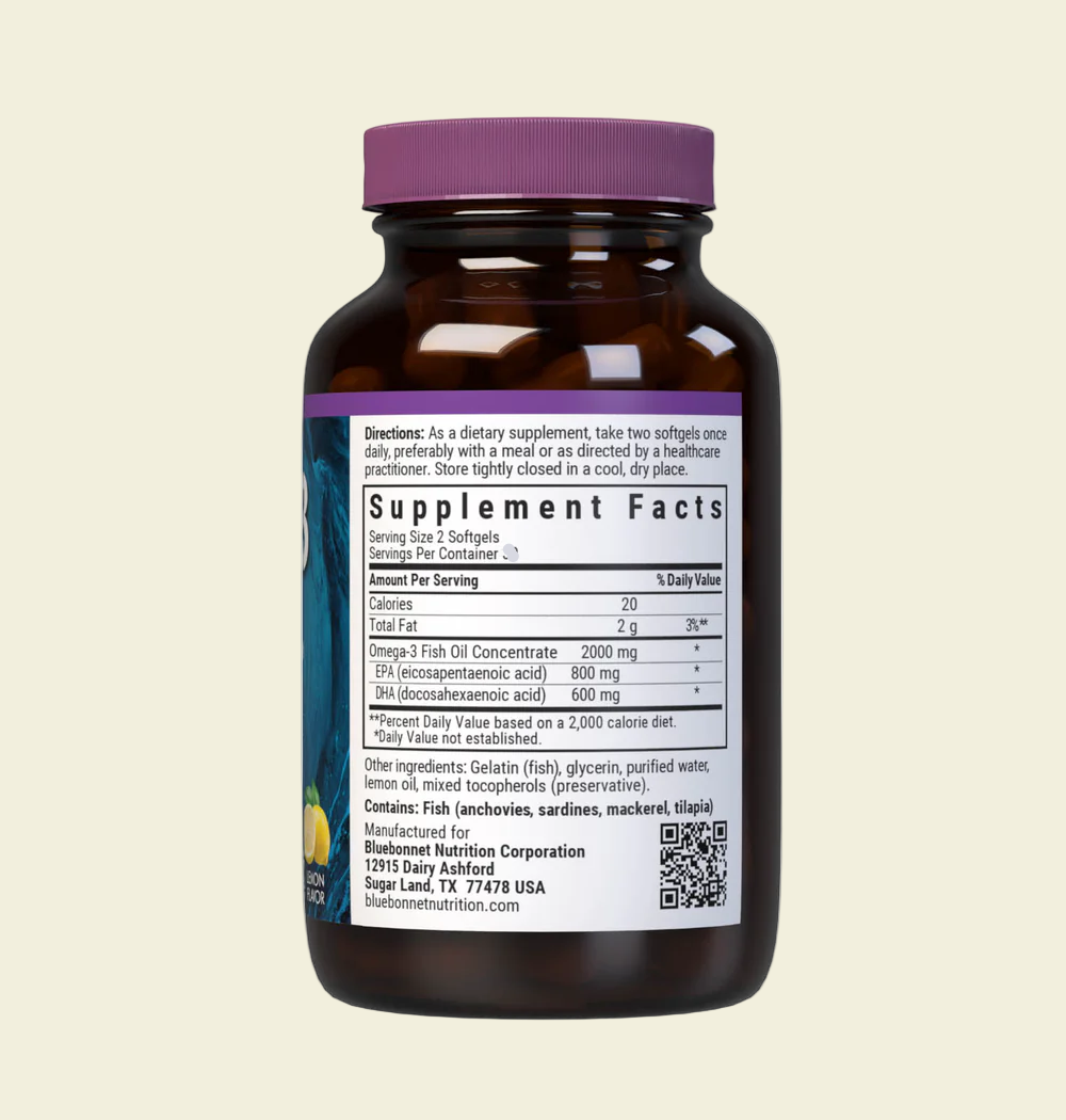 Bluebonnet Nutrition Omega-3 Fish Oil Heart Health Supplement Facts