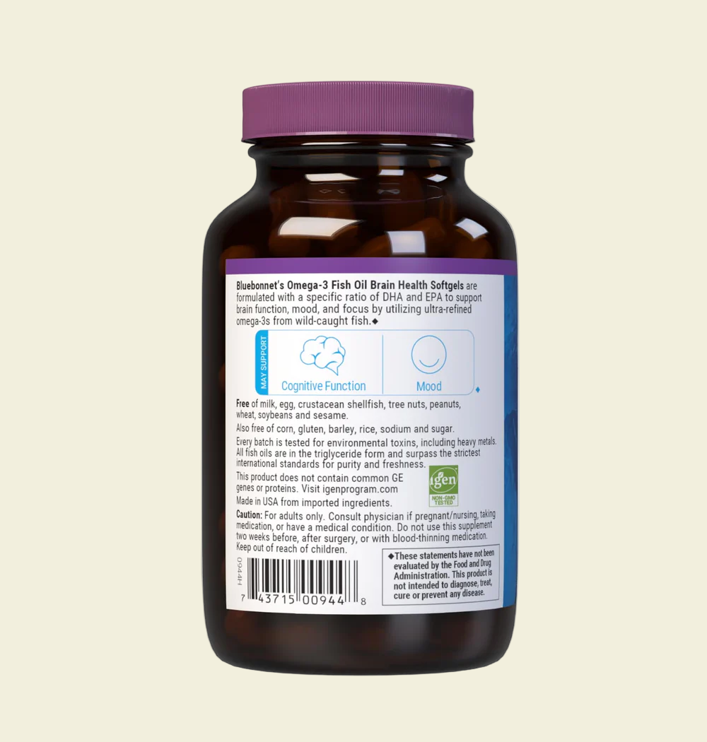 Bluebonnet Nutrition Omega-3 Fish Oil Brain Health Left Panel