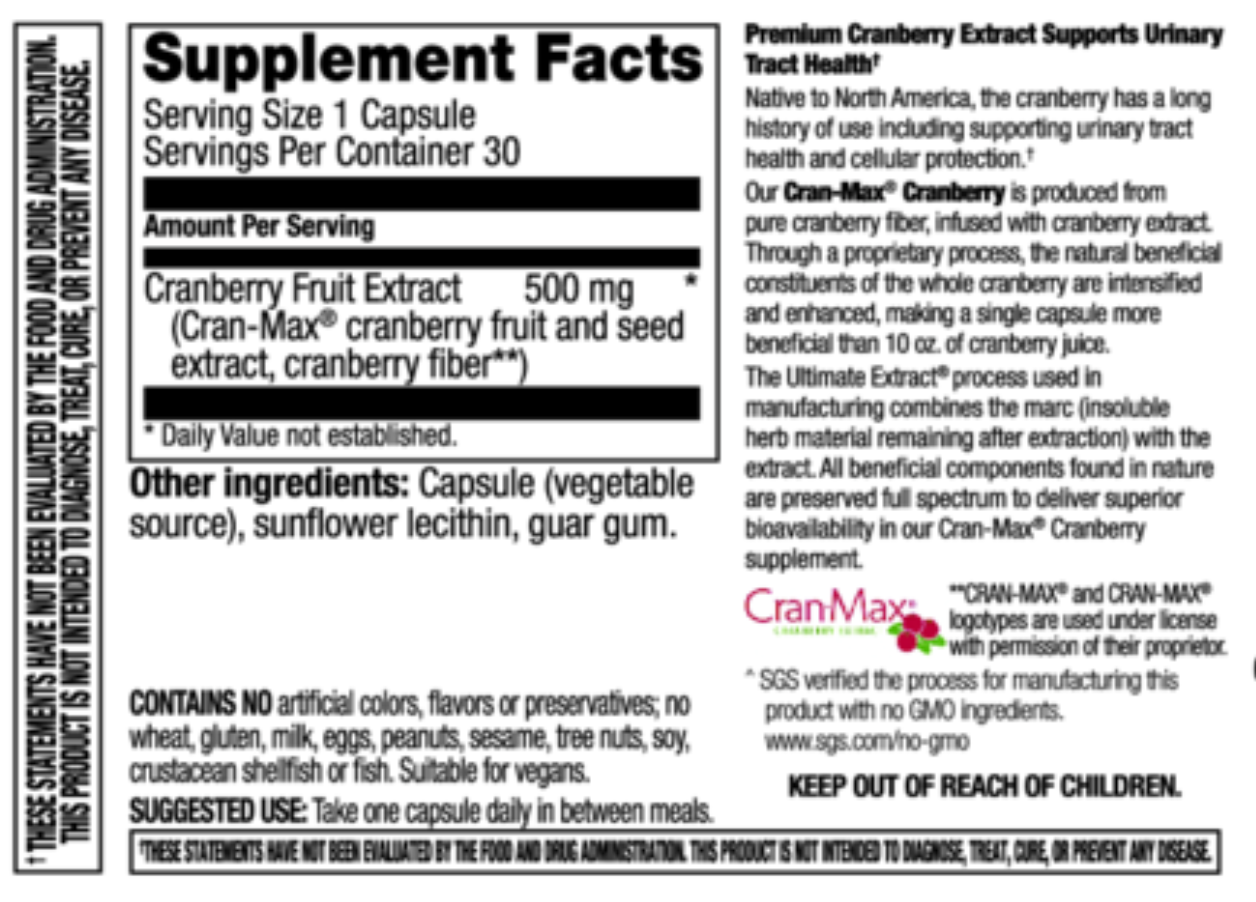 Betsys Basics Ultimate Extract Cranberry Supplement Facts