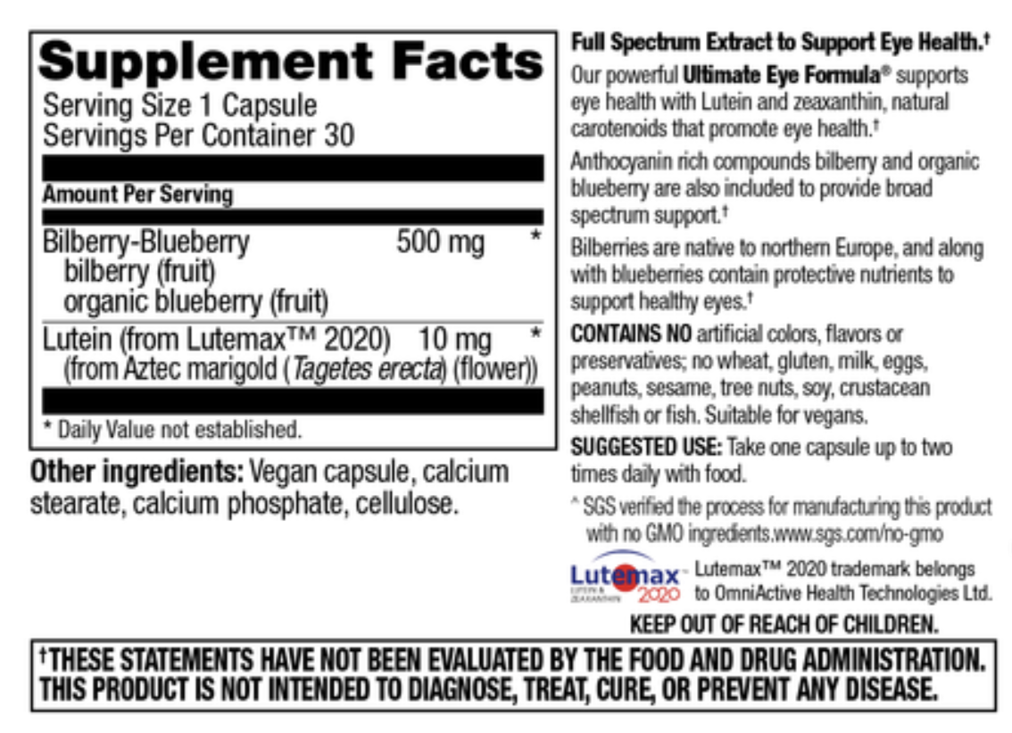 Betsys Basics Ultimate Eye Formula Supplement Facts