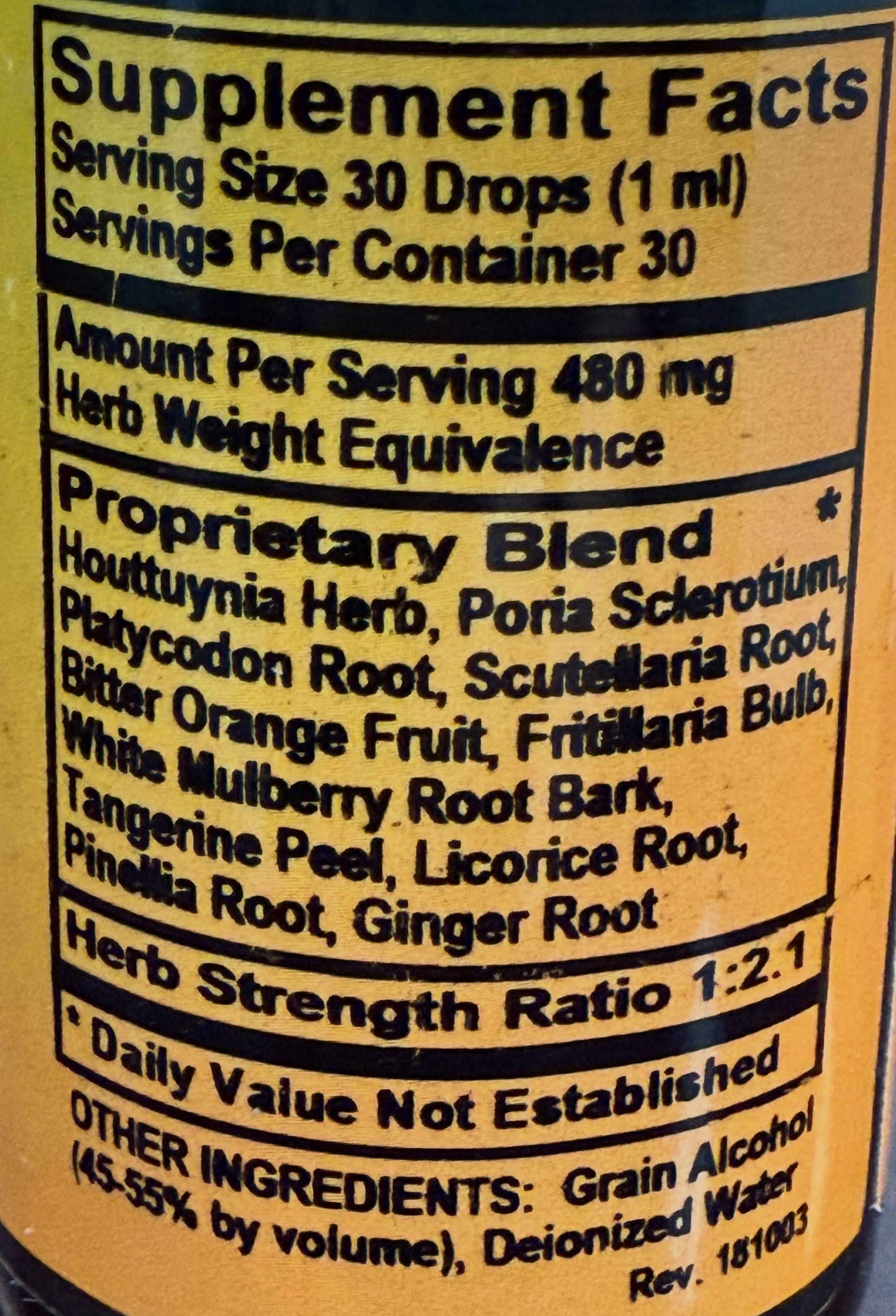Betsys Basics Bronchial Relief Liquid Herbal Supplement Facts