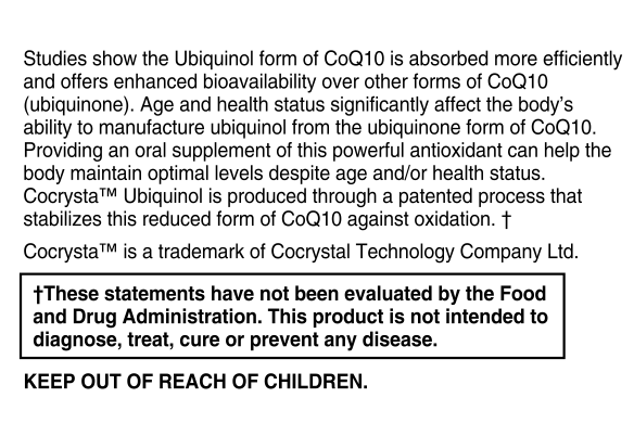 Betsys Basics Cocrysta Ubiquinol 100 mg Information Panel
