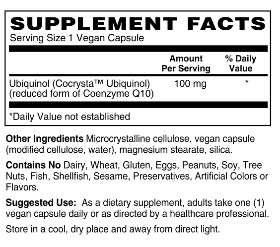 Betsys Basics Cocrysta Ubiquinol 100 mg Supplement Facts
